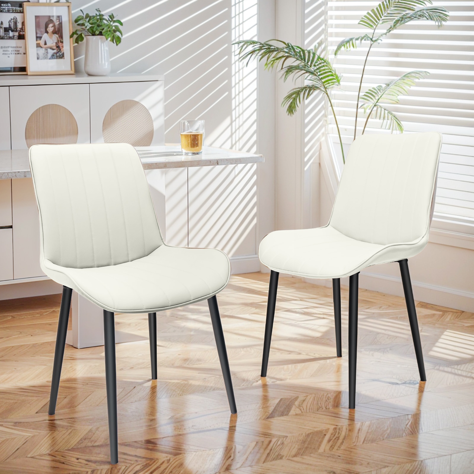 White PU Leather Dining Chair with Metal Legs, Wave Pattern Upholstered Armless Chair Set of 4 for Kitchen, Restaurant, Living, Meeting Room White PU Leather Dining Chair with Metal Legs, Wave Pattern Upholstered Armless Chair Set of 4 for Kitchen, Restaurant, Living, Meeting Room